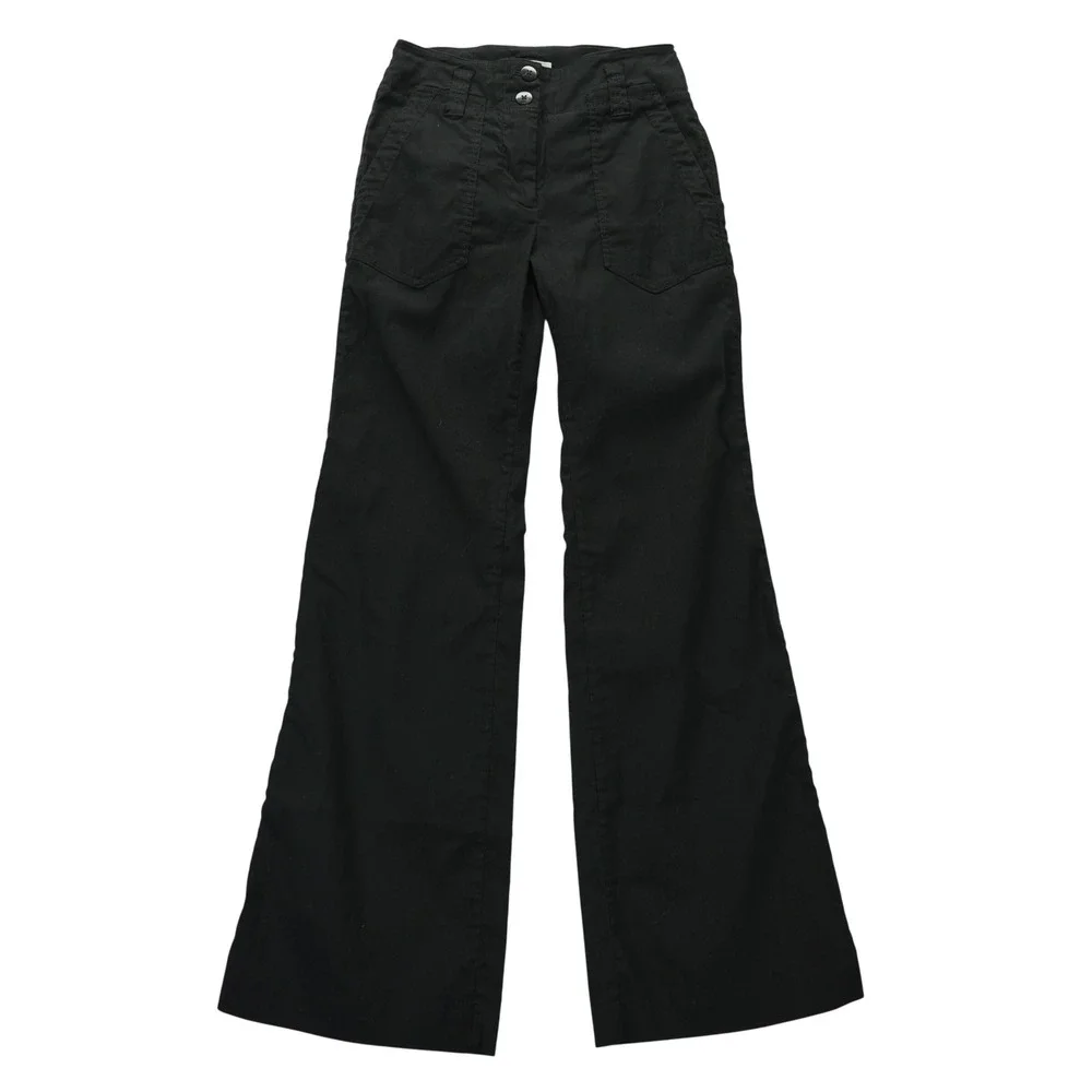 Maeve by Anthropologie Naomi Linen Black Wide Leg Blend Trousers Pants Size 0 - Picture 2 of 9